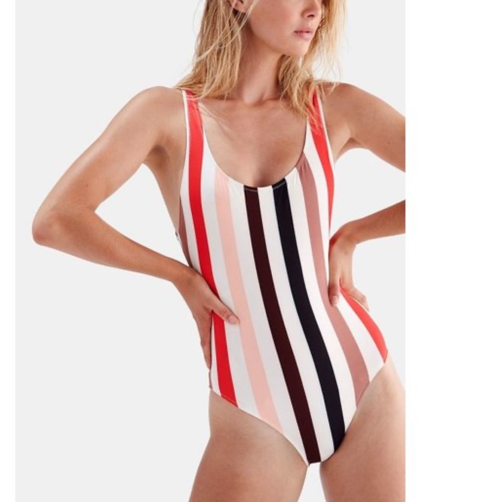 Solid and Striped Anne-Marie Lipstick Stripe One Piece Swimsuit Size XS
